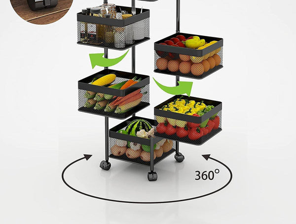 3683 Metal 4 Layer Kitchen Rotating Trolley Portable Storage Rack Square Design Fruits & Vegetable Onion Cutlery, Spice,Jars Container Basket Organizer Holder Stand For Kitchen