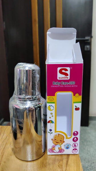 3783 BabyCare Stainless Steel Infant Baby Feeding Bottle | Milk Bottle for New Born Baby - Capacity 280ml - Joint Less 304 Grade