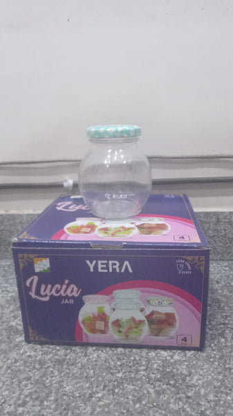 3554 Yera Matka Glass Air Tight Printed Lid Jar Set Of 4 (R245) PRINTED LID 4PC*LOOSE