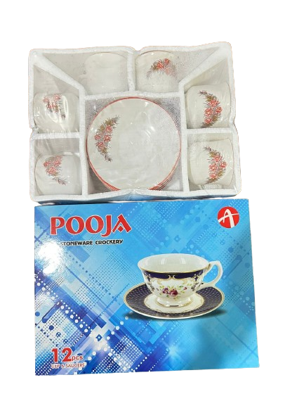 AM0312 Cups & Saucer Set for Coffee/Tea/Hot Drinks - Set of 12 pcs