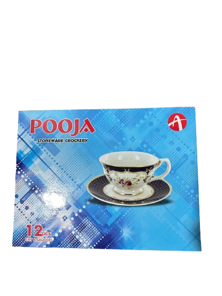 AM0312 Cups & Saucer Set for Coffee/Tea/Hot Drinks - Set of 12 pcs