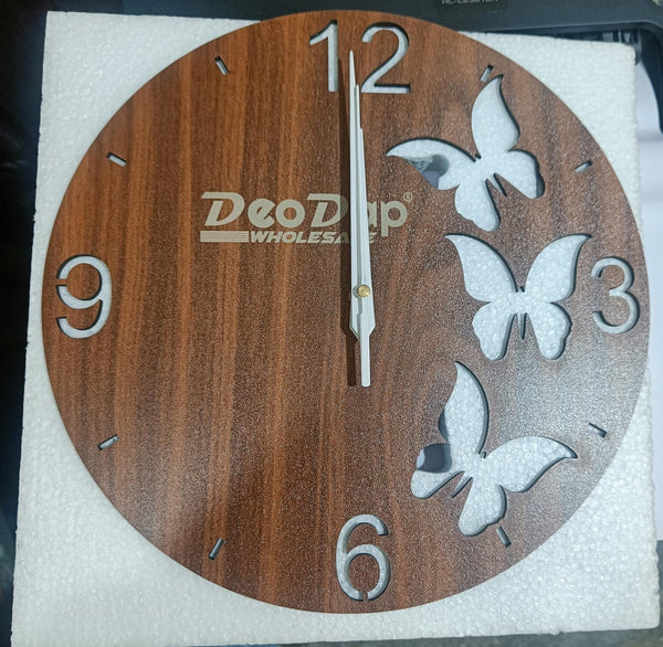AM0607 Wooden Round Shape  Wall Clock Butterfly design for Home -11.5x11.5