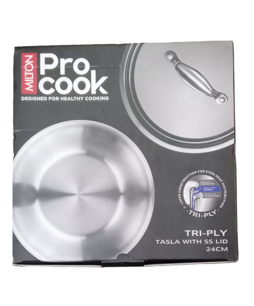 AM0972 Milton Pro Cook Triply Silver Tasla 24cm Designed For Healthy Cooking