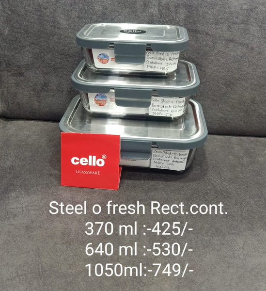 AM2032 Cello Steel-O Fresh Borosilicate Rectangle Container 370ml