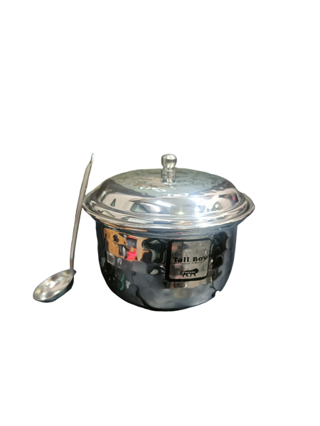 AM2212 Tall Boy Hammer ss Govardhana Ghee Pot with Lid and Spoon 200ml