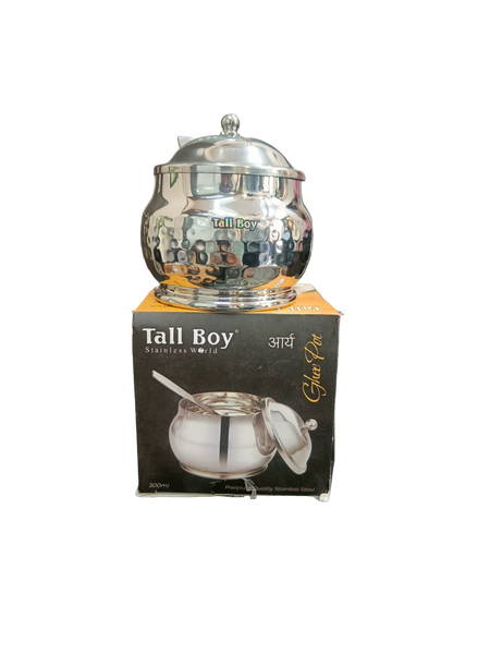 AM2209 Tall Boy Nakshi ss Aarya Ghee Pot with Lid and Spoon 300ml