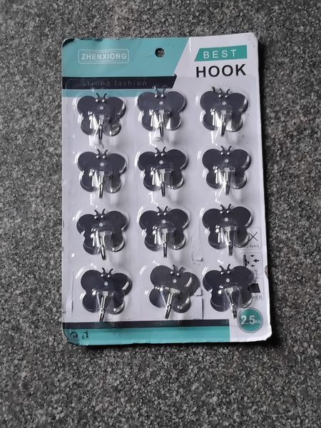 AM2182 Best Hook Butterfly Shape 12Pcs Steel Silver Hooks for Wall