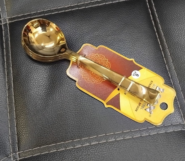 AM2367 Lion Luxury Noble Gold Round Baby Soup Spoon 6Pcs