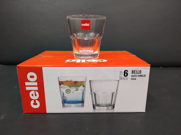 AM2602 Cello Bello Glass Tumbler Set, 155ml, Set of 6