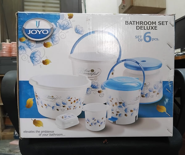 AM2587 Joyo Deluxe Bathroom Printed Bucket ,Pedal Bin ,Tub ,Round Patla ,Mug ,Soap case Set 6 Pcs