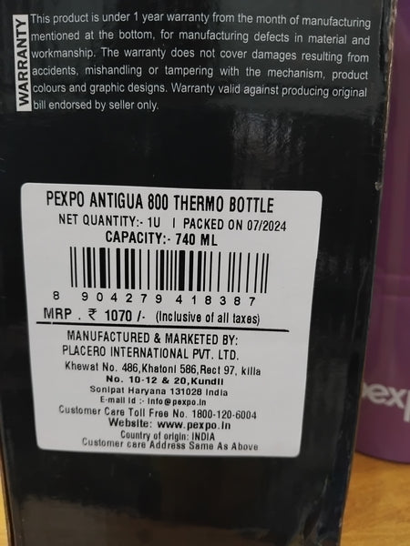 AM2794 Pexpo Antigua Thermo SS Water Bottle Vaccum Insulated 800