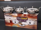 AM2952 Madhuram Prime Quality Olive Handi Stainless Steel With Handle 3 Pcs Set