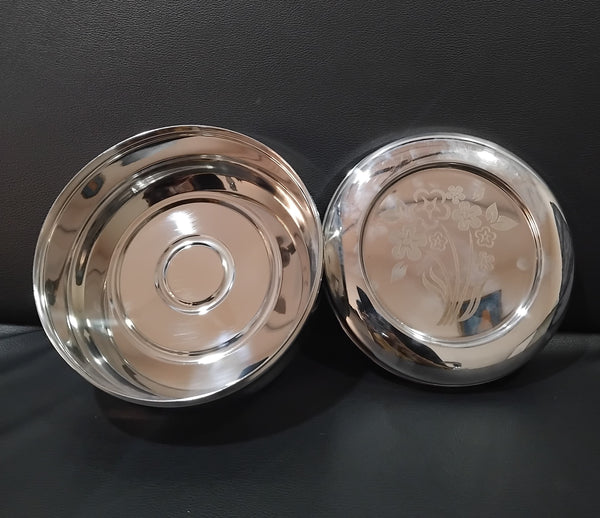 AM2965 Madhuram Prime Quality Mira Dabba No.3 8.4X19 mm Stainless Steel Flower Design Mirror Finish Dabba Set of 1