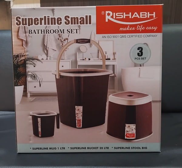 AM2654 Rishabh Superline Small Superline Mug 1Ltr, Superline Bucket 20Ltr, Superline Stool Big Bathroom Set of 3Pcs Multicolour