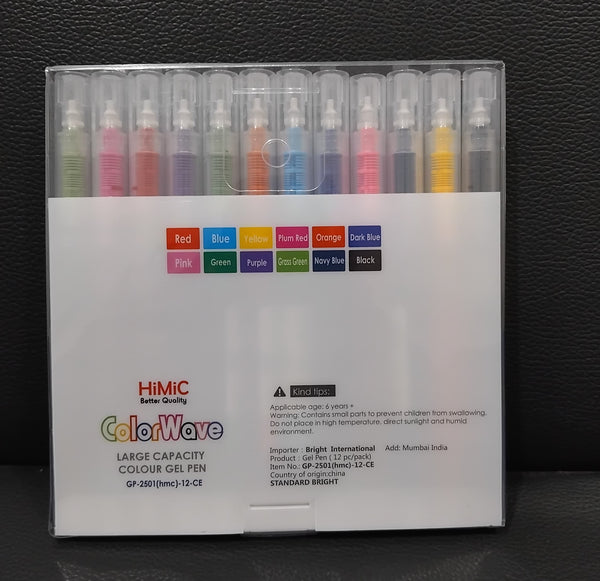 AM2968 Himic Better Quality Gel Pen GP-2501 Colorwave Large Standard Bright Colour Gel Pen Pack Of 12 Pcs