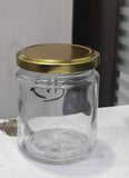 AM2999 Piramal Jar Round Glass Jar with Airtight Metal Lid, 190 ml, Gold Lid 1 Pcs