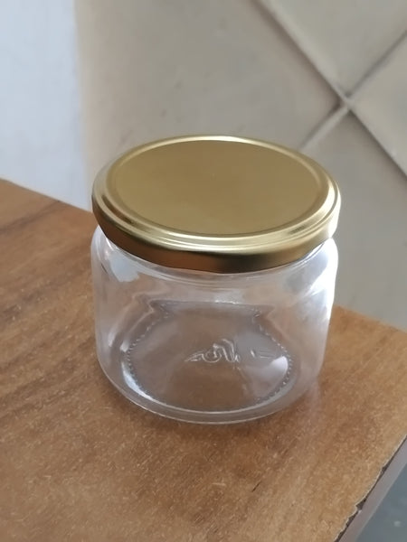 AM3000 Piramal Jar Round Glass Jar with Airtight Metal Lid, 300 ml, Gold Lid 1 Pcs