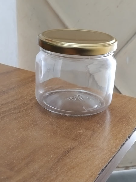 AM3000 Piramal Jar Round Glass Jar with Airtight Metal Lid, 300 ml, Gold Lid 1 Pcs