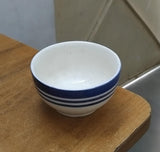 AM2988 Serving Mixing Mini Bowl, Hand Painted Ceramic 1 Pcs Soup Pudding Bowl White Blue Bands 1 Pcs