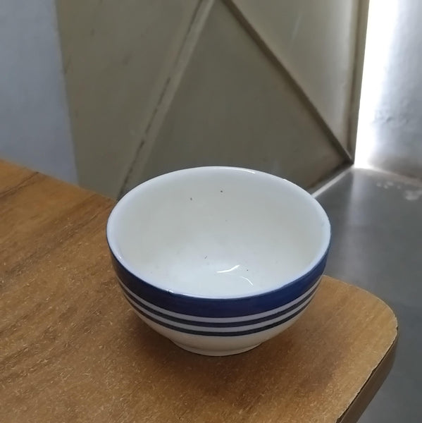 AM2988 Serving Mixing Mini Bowl, Hand Painted Ceramic 1 Pcs Soup Pudding Bowl White Blue Bands 1 Pcs