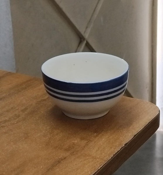 AM2988 Serving Mixing Mini Bowl, Hand Painted Ceramic 1 Pcs Soup Pudding Bowl White Blue Bands 1 Pcs