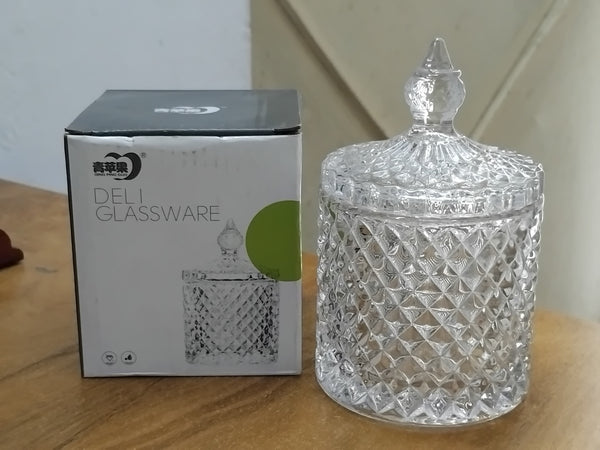 AM3047 Deli Glassware candy jar with Lid Pack of 1 Multipurpose Diamond Faceted Candy Jar Serving 1 Piece