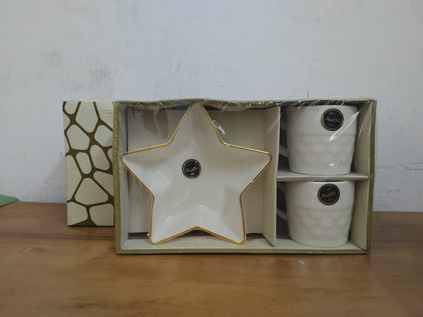 AM3074 Star Valley Ceramic 2 Cups & Plastic 1 Snack Plate Gift Set