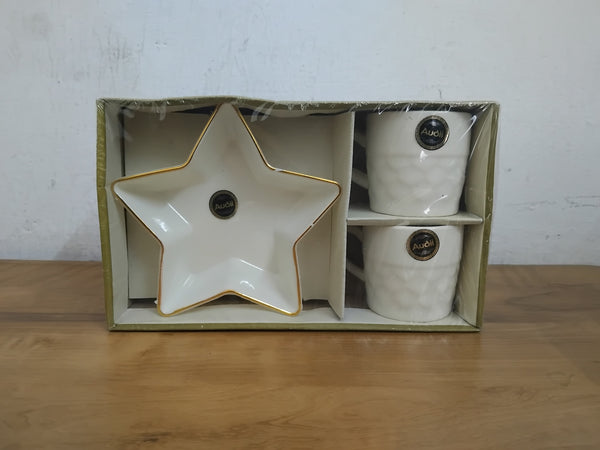 AM3074 Star Valley Ceramic 2 Cups & Plastic 1 Snack Plate Gift Set