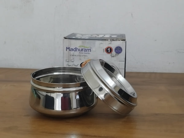 AM2996 Madhuram Prime Quality Jackpot Clear (1) Glass Lid Stainless Steel Tin Small Container 1 Piece