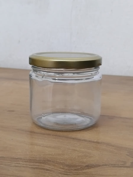 AM3083 Salsa Jar 350ml Round 7.8X8.12 Glass Jar with Airtight Metal Lid, 350ml