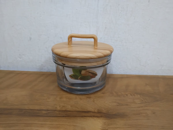 AM3094 Hunky Nut Glass Round Jar Storage Container Jar With Wooden Lid 1 Piece