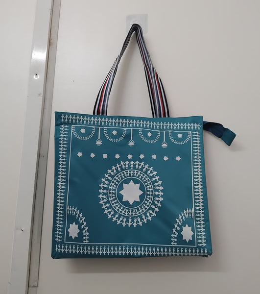 AM3056 Printed Shoulder Bag Warli Art Printed Shopping Bag Multicolour 1 Piece