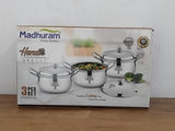 AM3112 Madhuram Prime Quality Silver Handi Stainless Steel 3 Piece