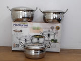 AM3112 Madhuram Prime Quality Silver Handi Stainless Steel 3 Piece