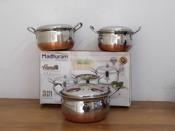 AM3113 Madhuram Prime Quality Copper Handi Stainless Steel 3 Piece