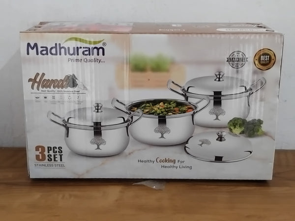 AM3114 Madhuram Prime Quality Laser Handi Stainless Steel 3 Piece