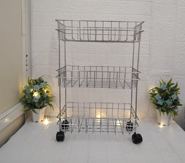 AM3356 Stainless Steel Vegetable Storage Rack Shelf Trolley 3 Layer