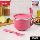 10657 Apex Premium 700 ML Multipurpose Noodle Bowl with Handle, Lid and Fork by Apex