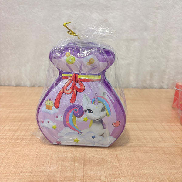 AM6728 Mix Design Theme Money-Bag Shaped Metal Tin Box with Handle - L50