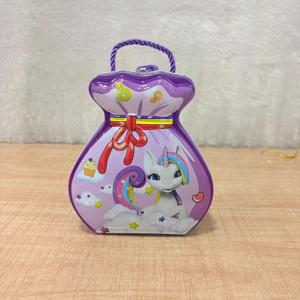 AM6728 Mix Design Theme Money-Bag Shaped Metal Tin Box with Handle - L50