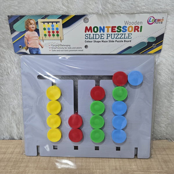 AM7061 Leemo Toys Wooden Montessori Slide Puzzle – Colour & Shape Maze Board