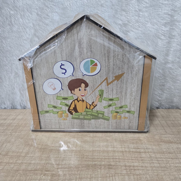 AM7062 House-Shaped Wooden Money Saving Box with ₹1,00,000 Savings Goal Tracker