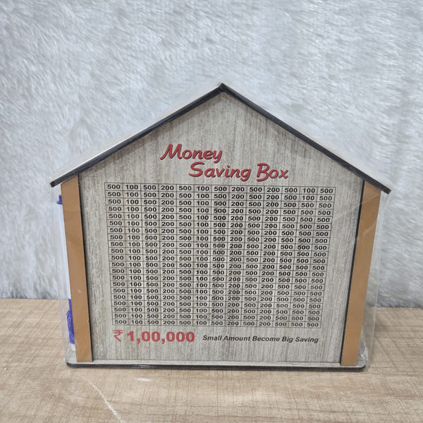 AM7062 House-Shaped Wooden Money Saving Box with ₹1,00,000 Savings Goal Tracker