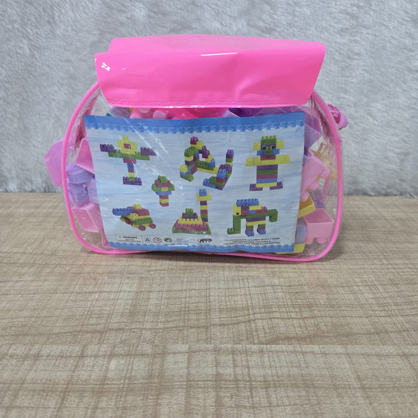 AM7064 Kids' Pastel Building Blocks Set in Pink Zippered Carry Bag