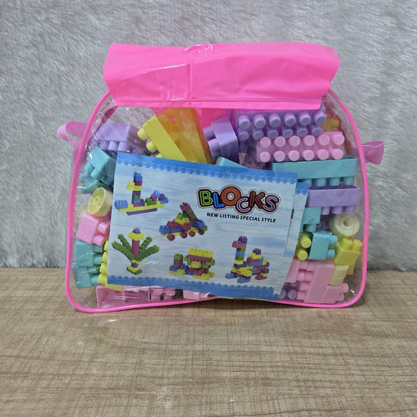 AM7065 Macaron Pastel Building Blocks Set (72+ Pieces) in Portable Pink Carry Bag