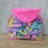 AM7065 Macaron Pastel Building Blocks Set (72+ Pieces) in Portable Pink Carry Bag