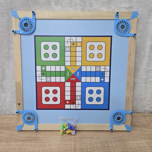 AM7075 Toys 2-in-1 Reversible Wooden Carrom and Ludo Board Game Set