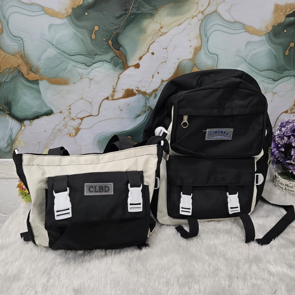 AM7174 SB95 3-Piece Korean Style Black & White College Bag Combo