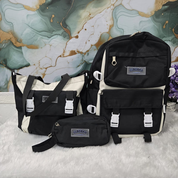 AM7174 SB95 3-Piece Korean Style Black & White College Bag Combo
