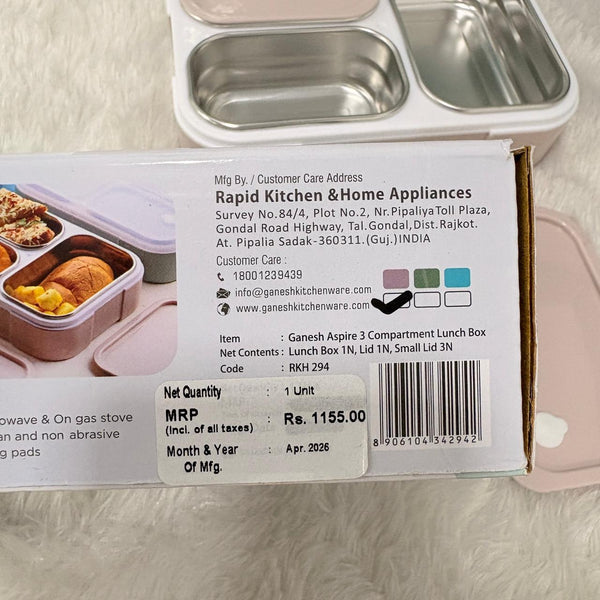 AM7273 Ganesh Aspire 3 Compartment Insulated Leak-Proof Lunch Box